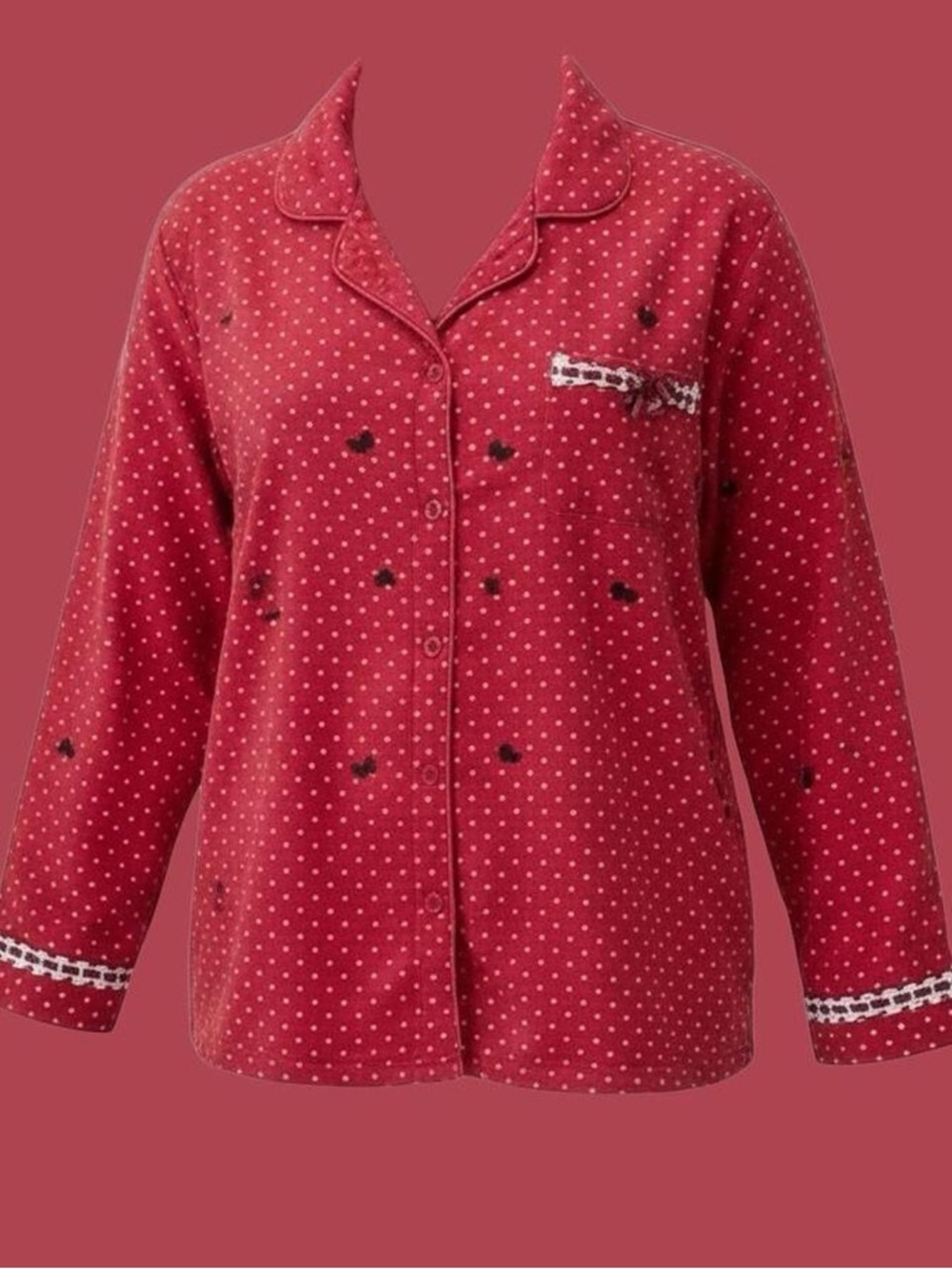 Laura Scott Red Heart Bow Polka Dot Pajama Top XL Cozy Cute Sleepover